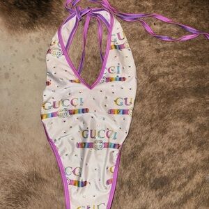 Gucci White and Pink Logo Swimsuit
